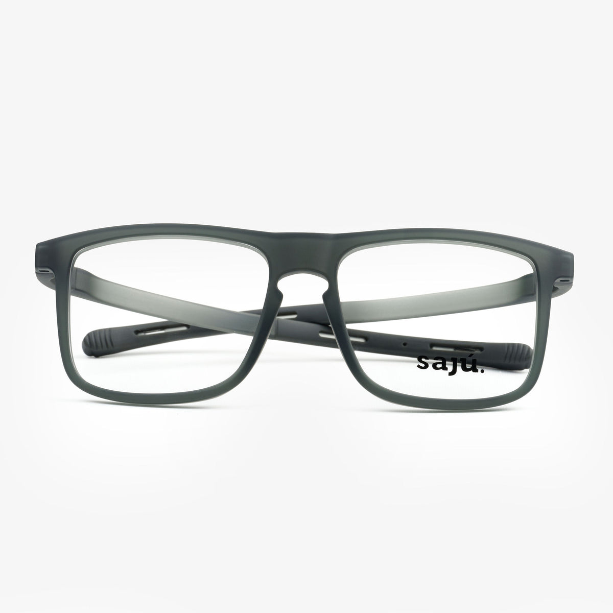 Block Gravel Formuladas — montura formulada rectangular ancha de Sajú en TR90 negro grava con sistema Grip