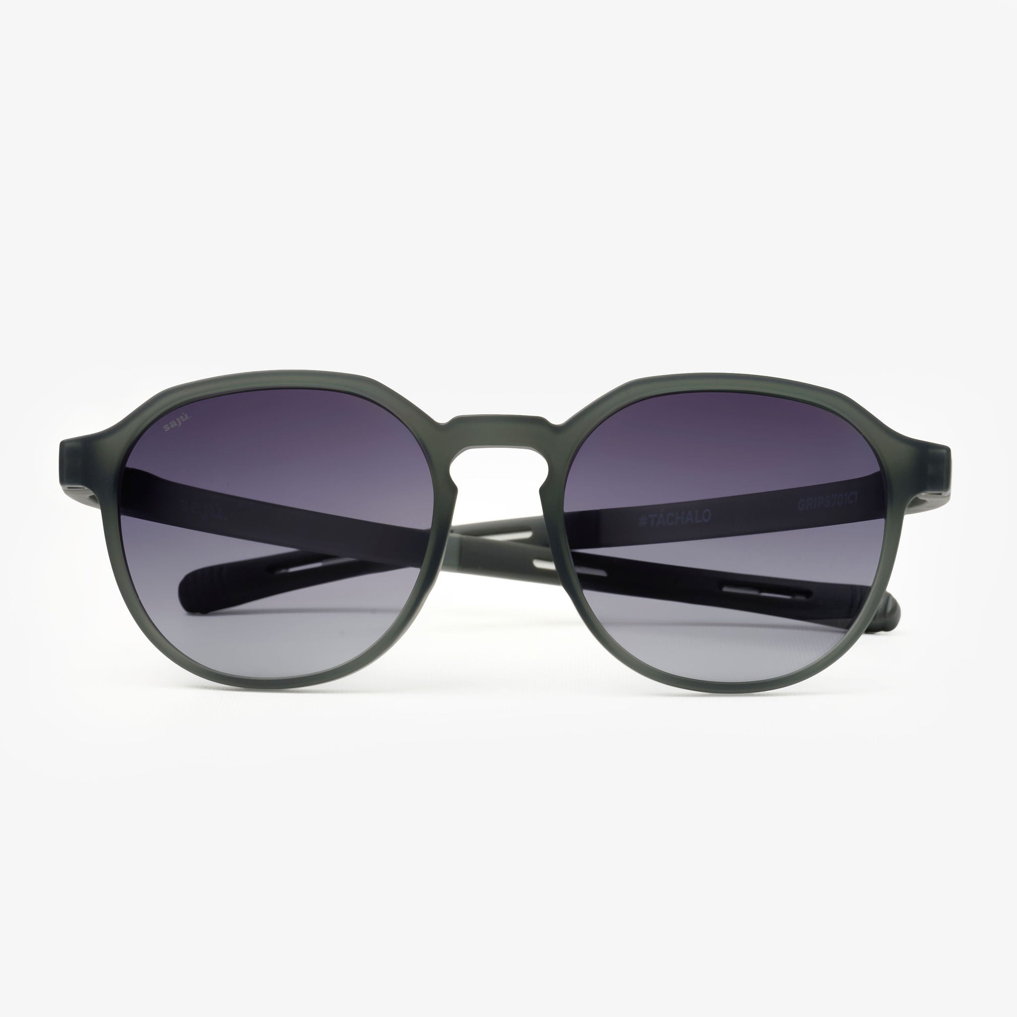 Rocka Gravel — gafas de sol redondas de Sajú en TR90 negro grava con sistema Grip