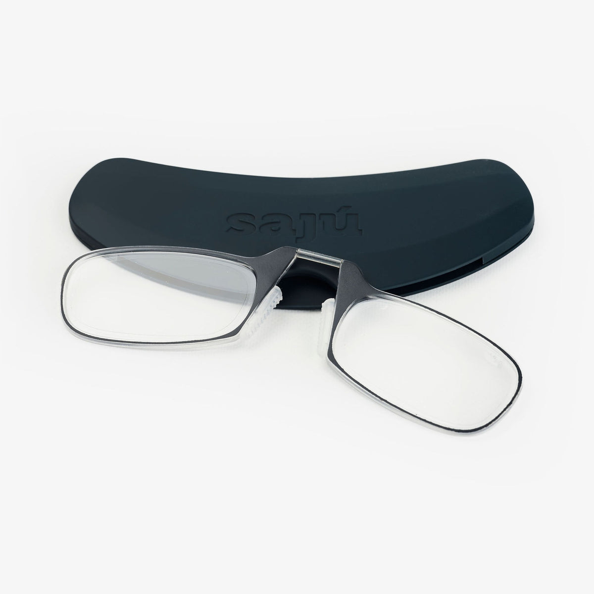 Gafas de lectura sin patas Phone Glasses Gray con estuche, vista lateral