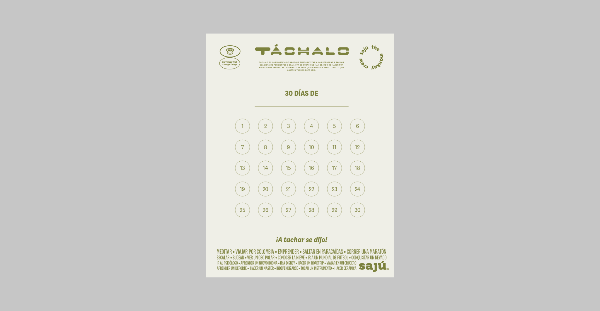 Poster - Reto "Táchalo" 30 Días - Sajú Colombia