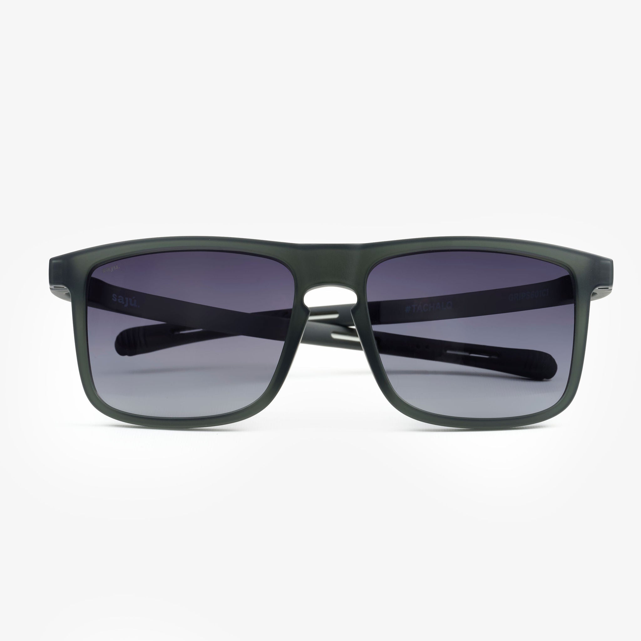 Block Gravel — gafas de sol rectangulares anchas de Sajú en TR90 negro grava con sistema Grip