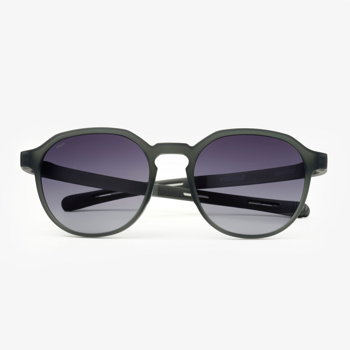 Rocka Gravel — gafas de sol redondas de Sajú en TR90 negro grava con sistema Grip