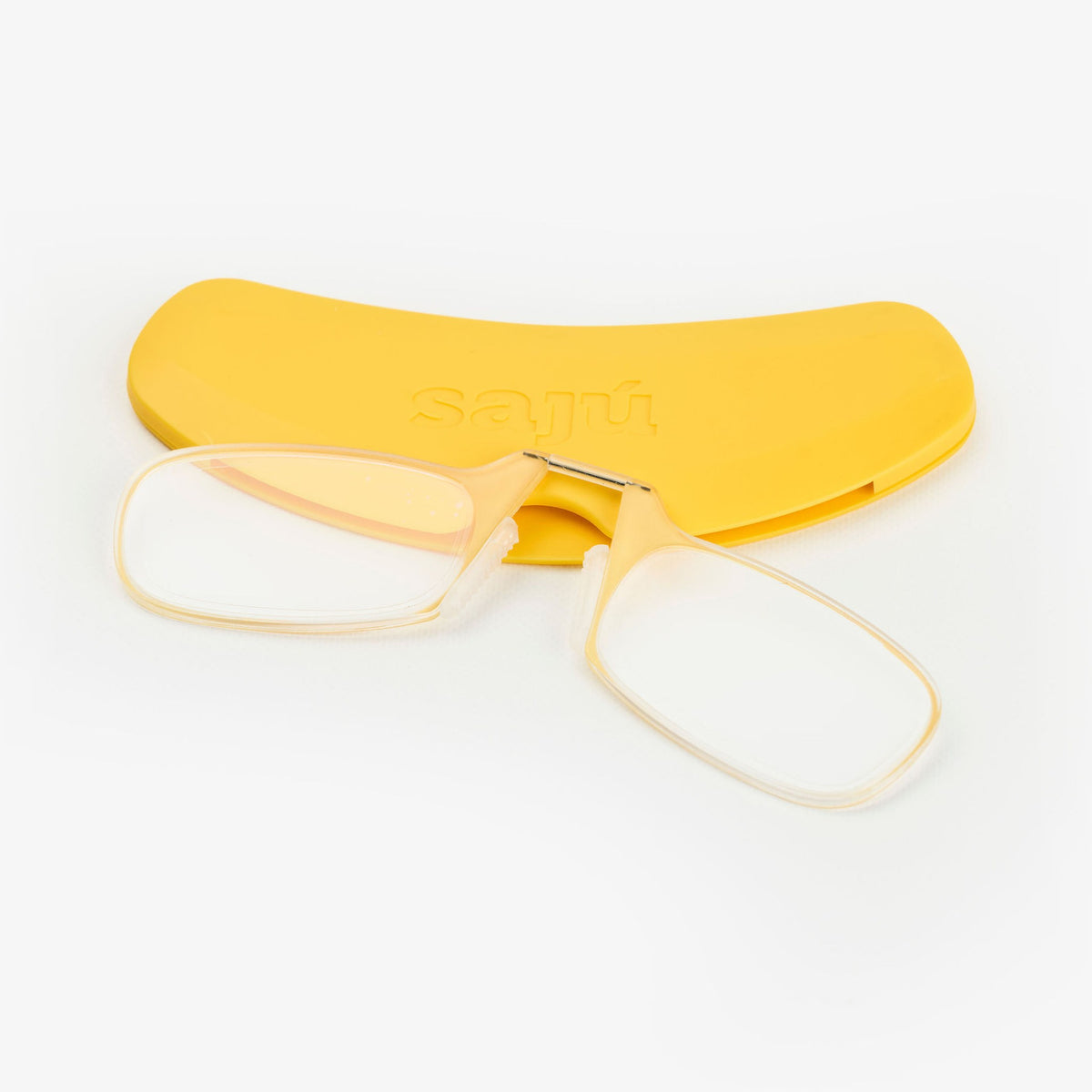 Gafas de lectura sin patas Phone Glasses Yellow con estuche, vista lateral