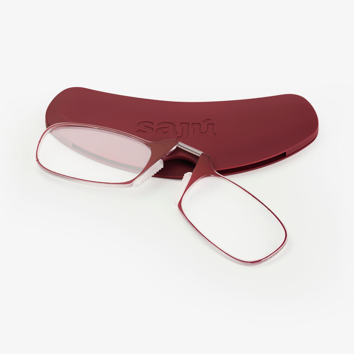 Gafas de lectura sin patas Phone Glasses Burgundy con estuche, vista lateral