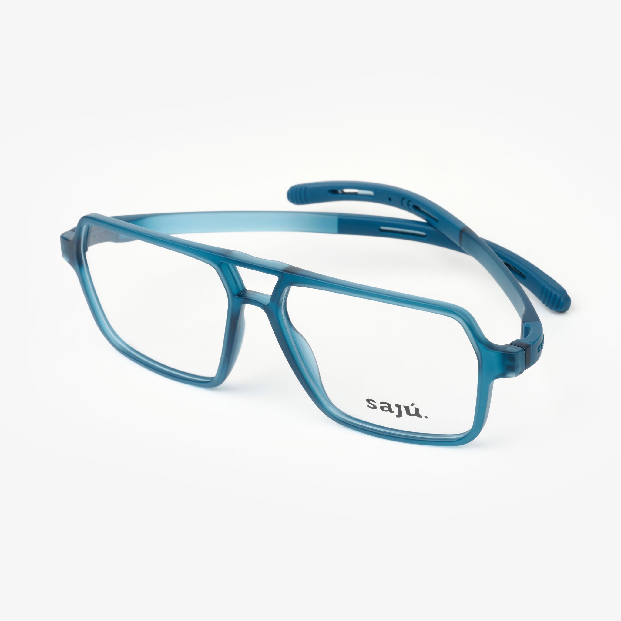 Trocha Índigo Formuladas de Sajú, otra vista — montura TR90 azul índigo con patas Grip antideslizantes