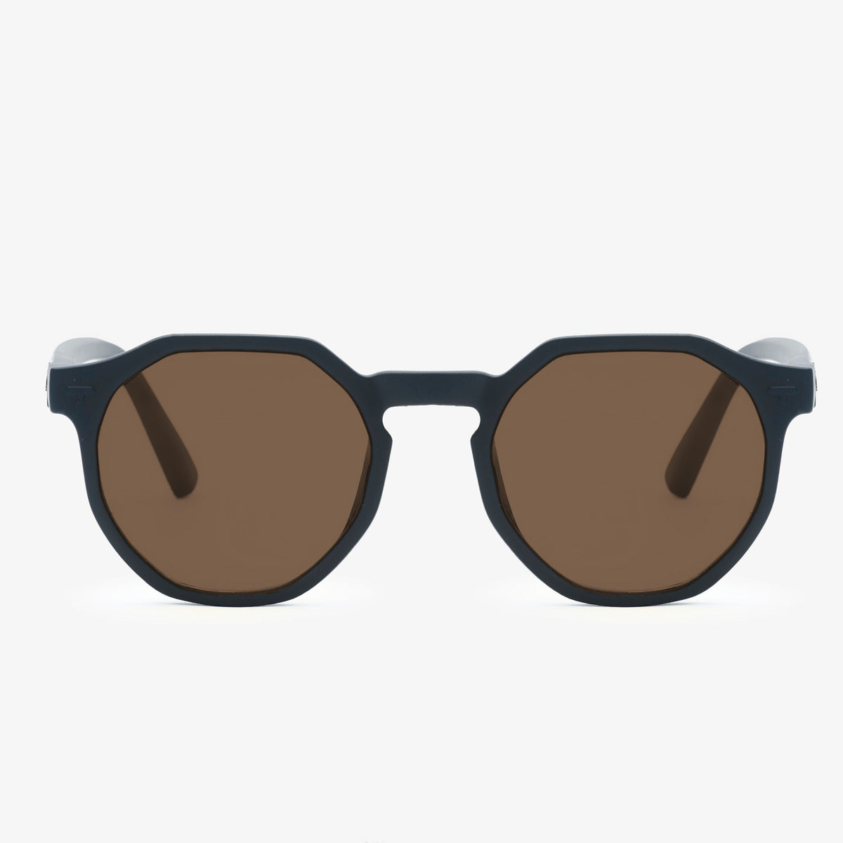 Aruba Black: gafas de sol semi-redondas con marco negro y lentes café, vista frontal - Sajú